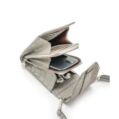 MOSZ Telefoontasje Croco Taupe Brushed Silver -Eastpak Winkel 3. binnenkant taupe zilver