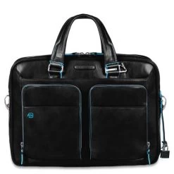 Piquadro Blue Square Portfolio Computer Briefcase 15" With IPad Black