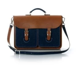 OldSchool Bags Schooltas Extra Large Denim / Kastanjebruin